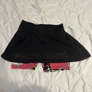 Adidas Skort: Black skirt with multicolor patterned shorts